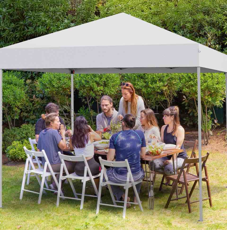 gvdv 10 ft x 10 ft easy pop up outdoor canopy tent, straight legs instant canopy for outside with carrying bag, white