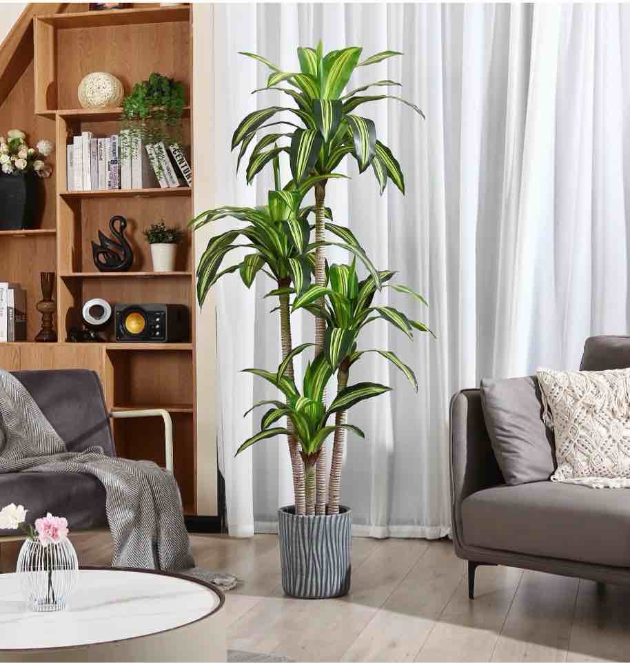 artificial plants, 6ft fake dracaena tree in black plastic pot, faux plants indoor outdoor decor, silk plants for home decor office porch patio perfect housewarming gift