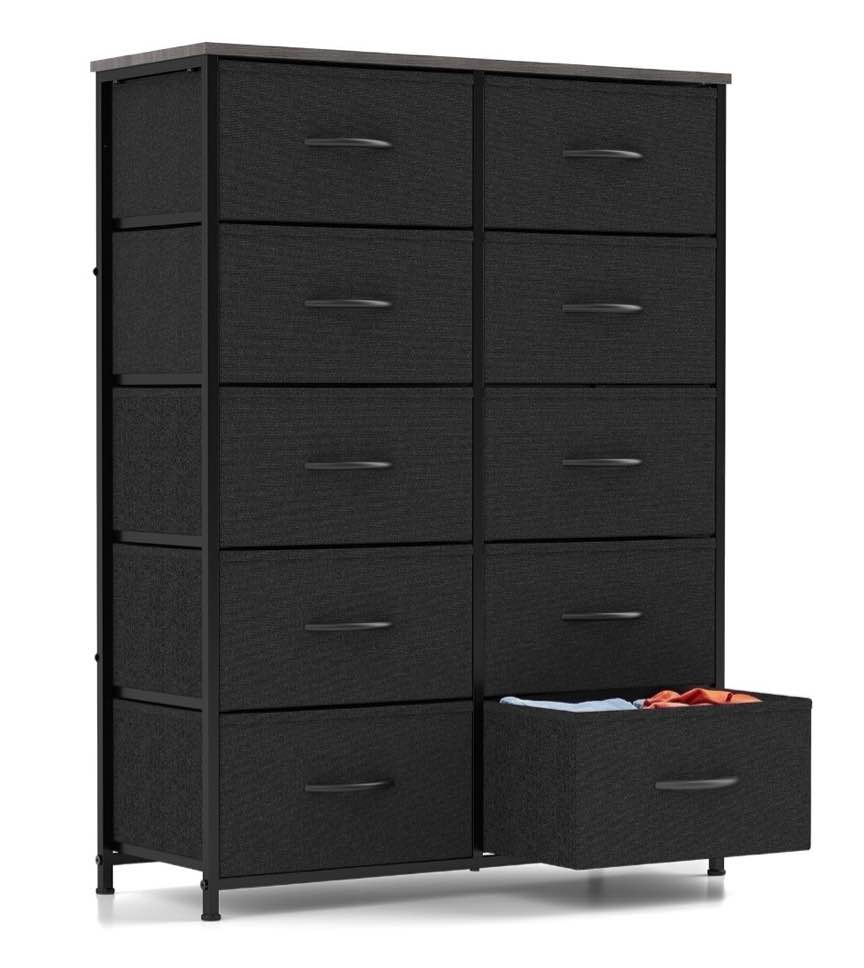 concetta 10-drawer fabric dresser storage chest for bedroom, closet, entryway, storage furniture for adults, black