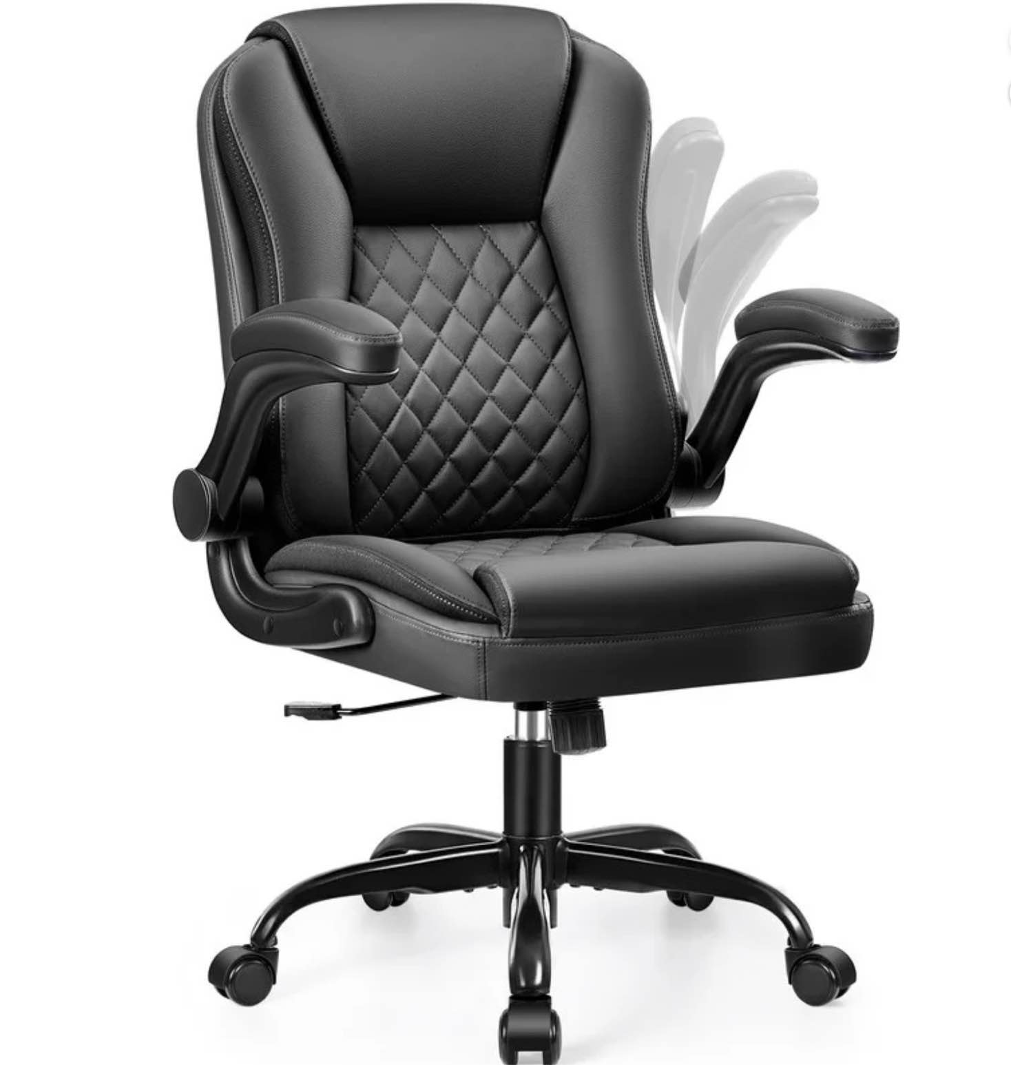 athope office chair, ergonomic desk chairs with back support, pu leather computer chair with wheels and adjustable armrest for home office, 360°swivel free, dark blue