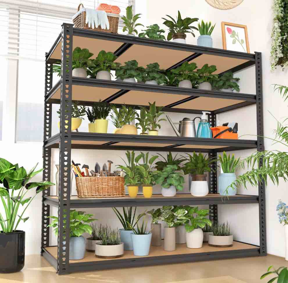ktaxon 5 tier 48" w shelving rack for garage & industrial heavy duty, 2700lbs adjustable metal tough shelves gloved rubber hammer, 48" w x 72" h x 18" d