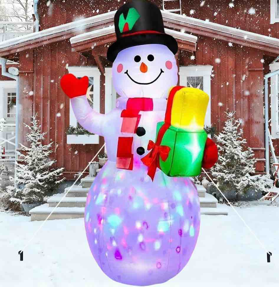 5ft Christmas Inflatables Snowman Blow Up Yard Decorations with Rotating LED Lights for Indoor Outdoor Yard Garden Christmas Decorations