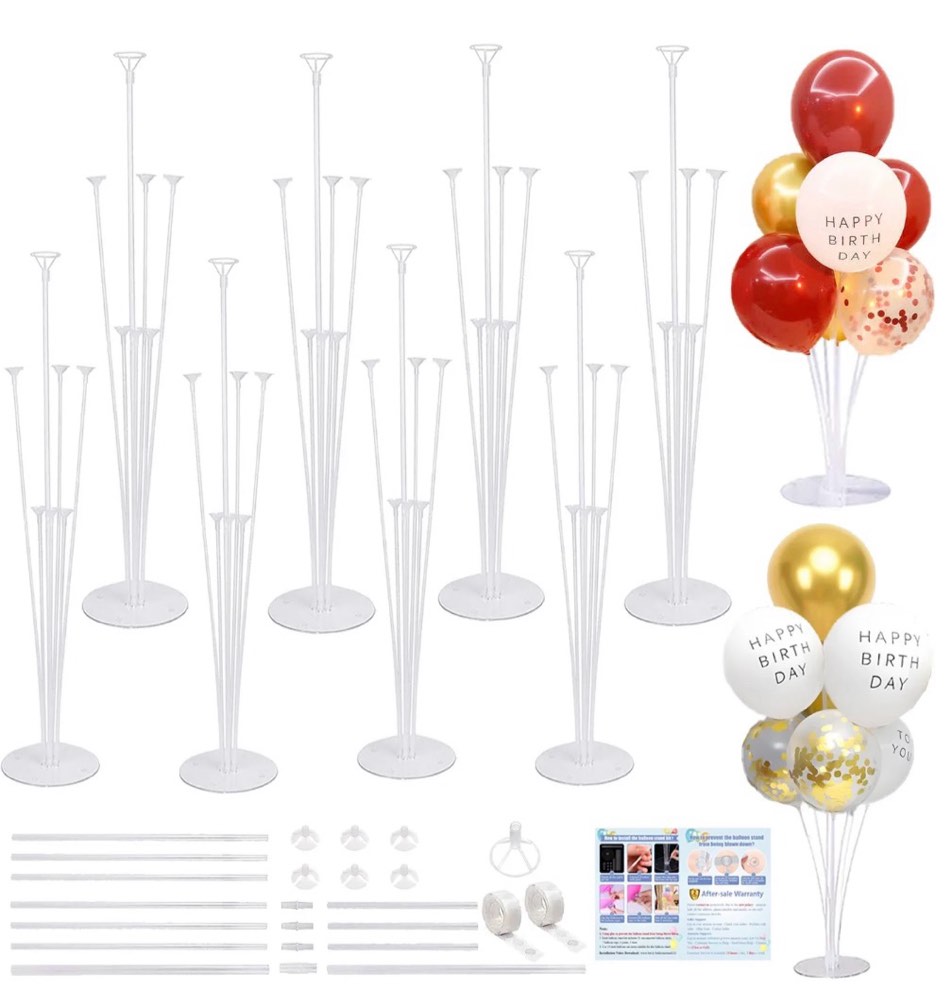 Condition photo showing New/Like New for 8 sets balloon stand kits, balloon sticks holder with base for table baby shower gender reveal birthday party decoration, polyvinyl chloride (pvc)