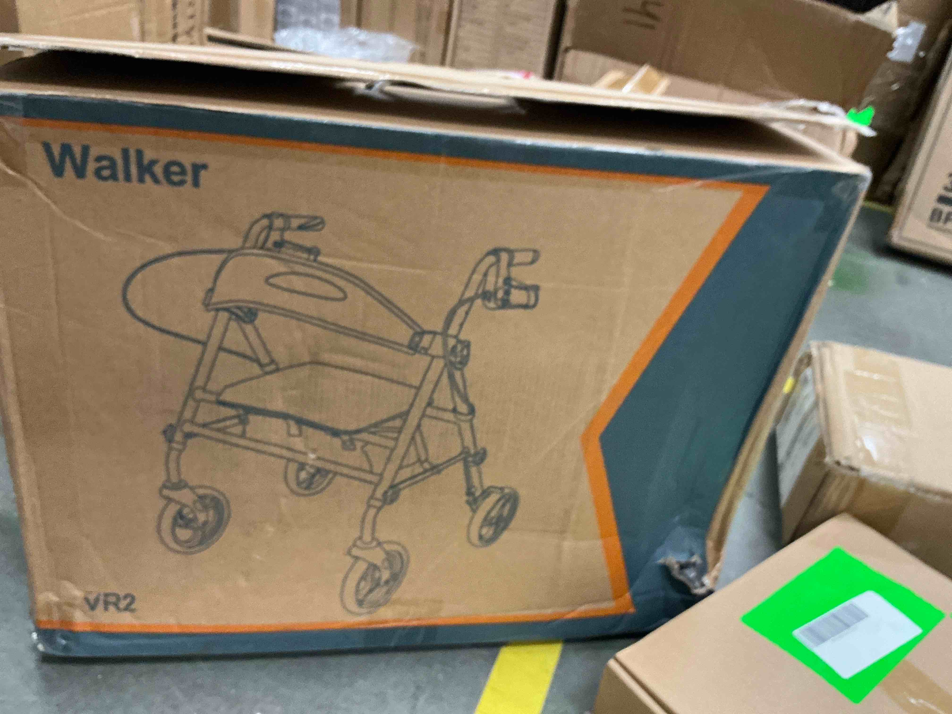 Condition photo showing New/Like New for zoto foldable rollator walker with seat for seniors, height adjustable lightweight rolling walker with sturdy reinforced carbon steel frame, blue (vr2-bl)