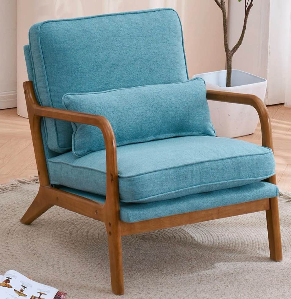 ubesgoo modern arm chair linen fabric upholstered comfy reading accent chair with solid wood frame teal