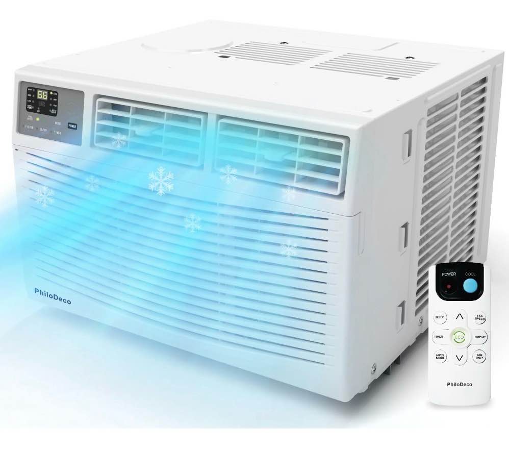 philodeco 10000 btu window air conditioner 450 sq ft. intelligent ac, led display screen, with remote control, can be used as a dehumidifier/fan, operates quietly, energy-saving. timer • sleep and ec