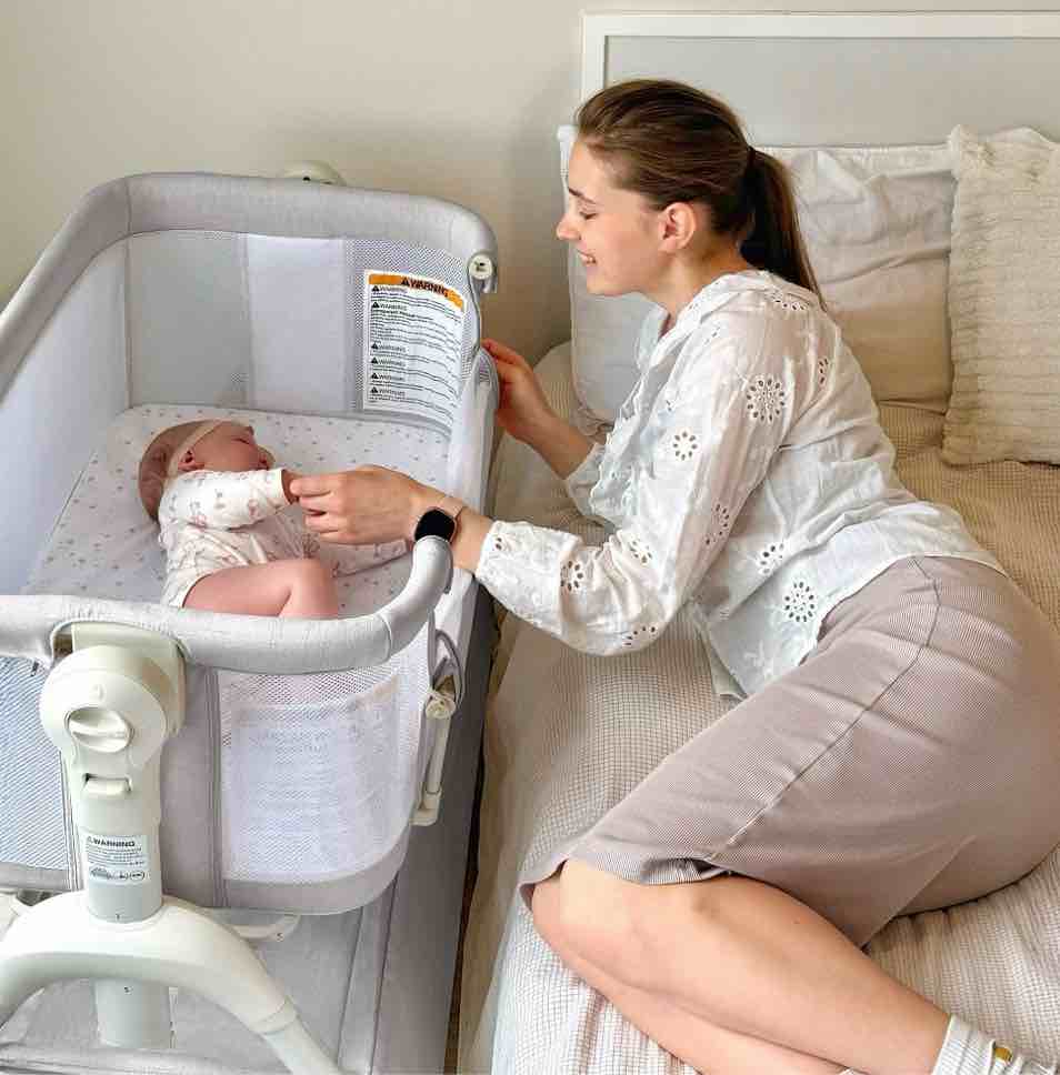 harppa baby bassinet, 3 in 1 baby bassinet bedside sleeper with rocking and adjustable height, light gray