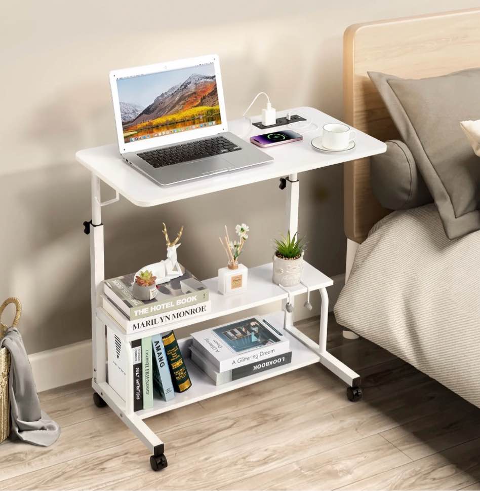 Condition photo showing New/Like New for zimtown adjustable rolling laptop computer desk side table sofa end cart pc tray with charging station