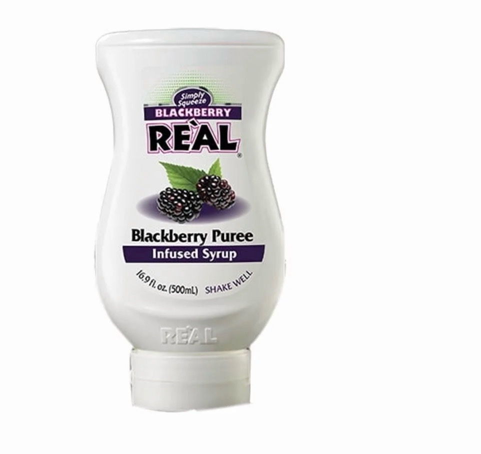 Condition photo showing New/Like New for blackberry real, blackberry puree infused syrup, 16.9 fl oz squeezable bottle  (( exp- 03 - 2028 ))
