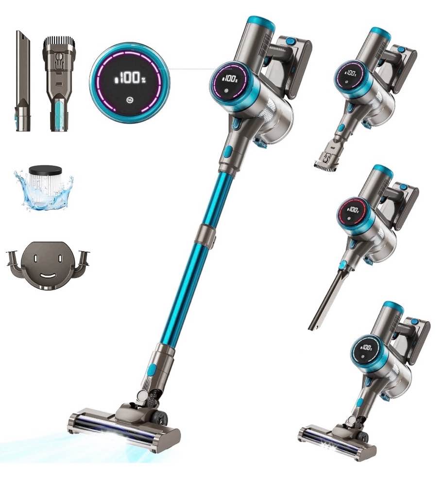 KANFUAQ Cordless Vacuum Cleaner 38000PA/400W Stick Vacuum 50min 2200mAh for Home Pet Hair Car Carpet Hardwood Floor