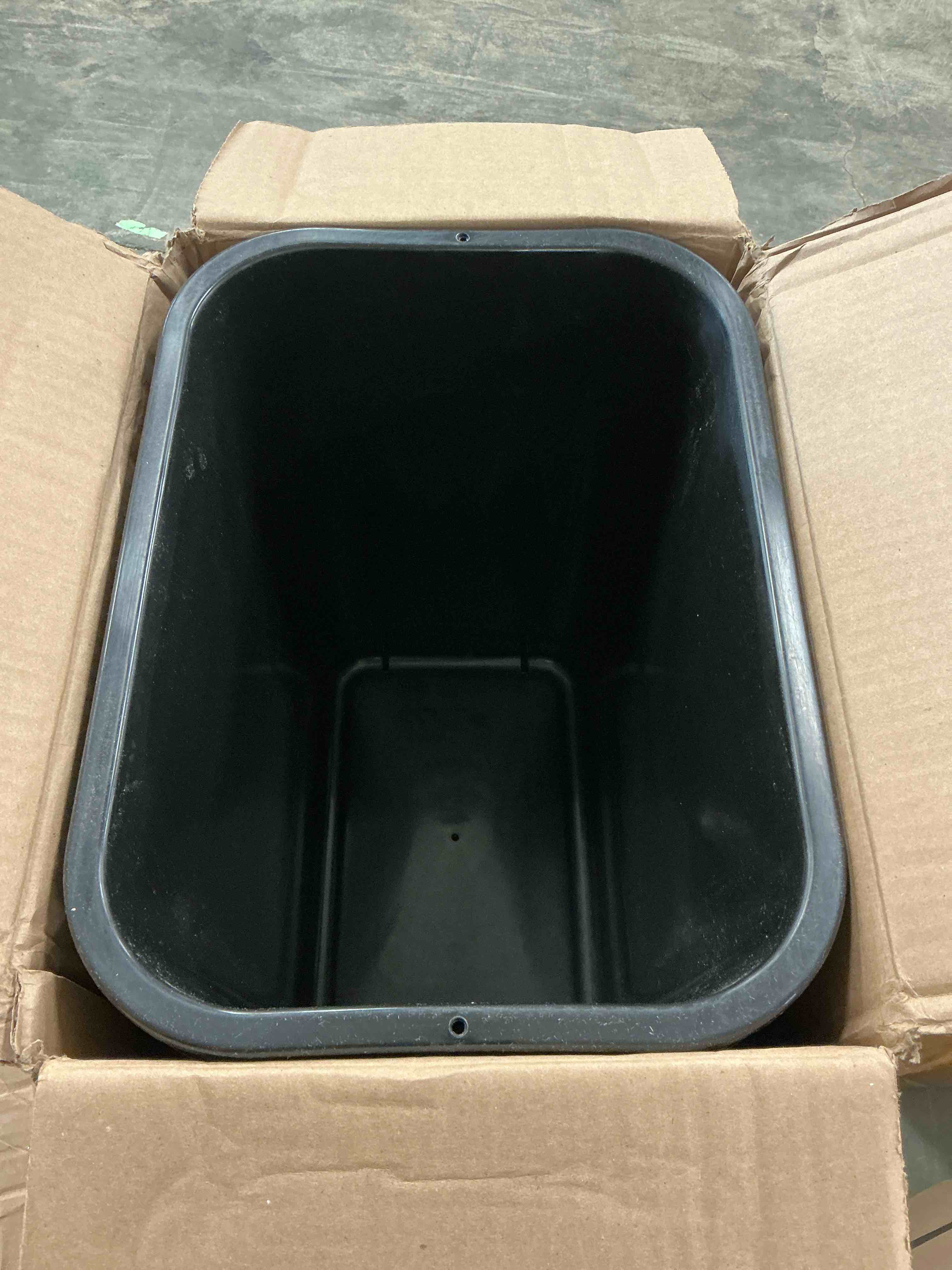 Condition photo showing Good Condition for united solutions 7 gallon / 28 quart space saving trash wastebasket, fits under desk and small, narrow spaces in commercial, kitchen, home office, and dorm, easy to clean, black, (wb0338) (pack of 2) 28 qt - 2 pack black