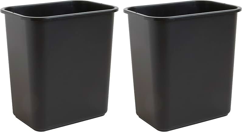 united solutions 7 gallon / 28 quart space saving trash wastebasket, fits under desk and small, narrow spaces in commercial, kitchen, home office, and dorm, easy to clean, black, (wb0338) (pack of 2) 28 qt - 2 pack black