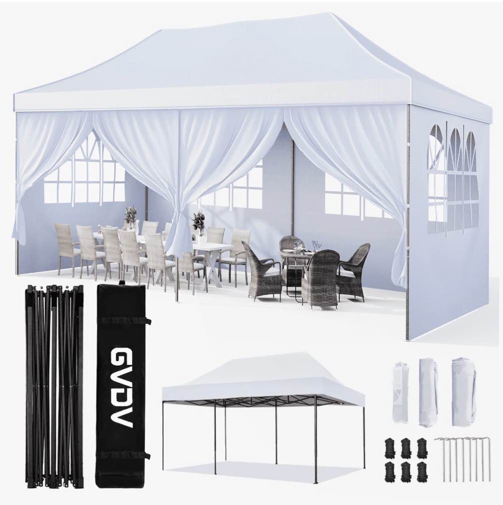 gvdv 10' x 20' pop up canopy tent party tent outdoor event instant tent gazebo with removable sidewalls and carry bag, white