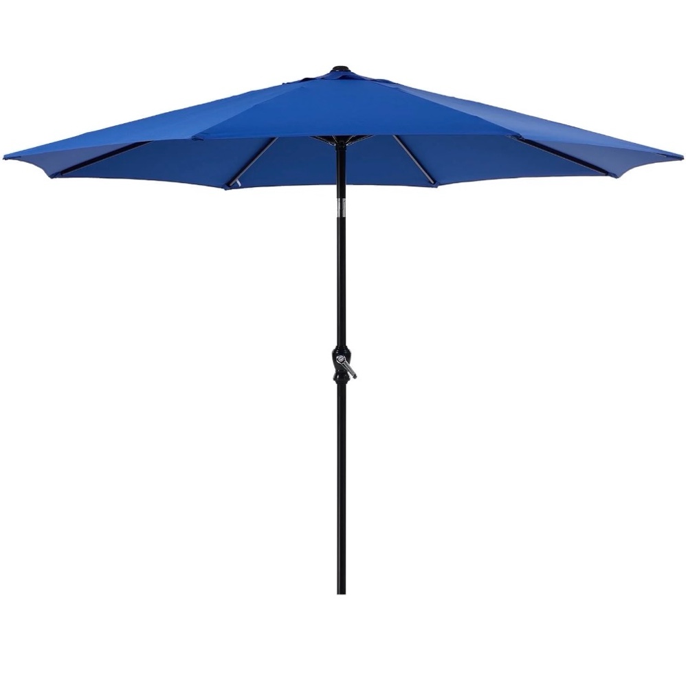 edx 9ft outdoor patio umbrella with push button tilt and crank handle, market umbrella with 8 sturdy umbrella ribs, uv protection, waterproof, blue
