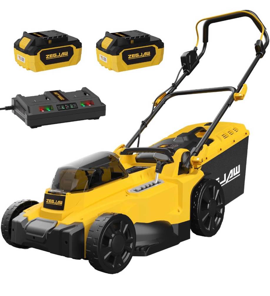 electric lawn mower cordless,15-inch lawn mower with 2pcs 4.0ah batteries and charger, 2-in-1 electric mower with 6-position height adjustment & foldable handle