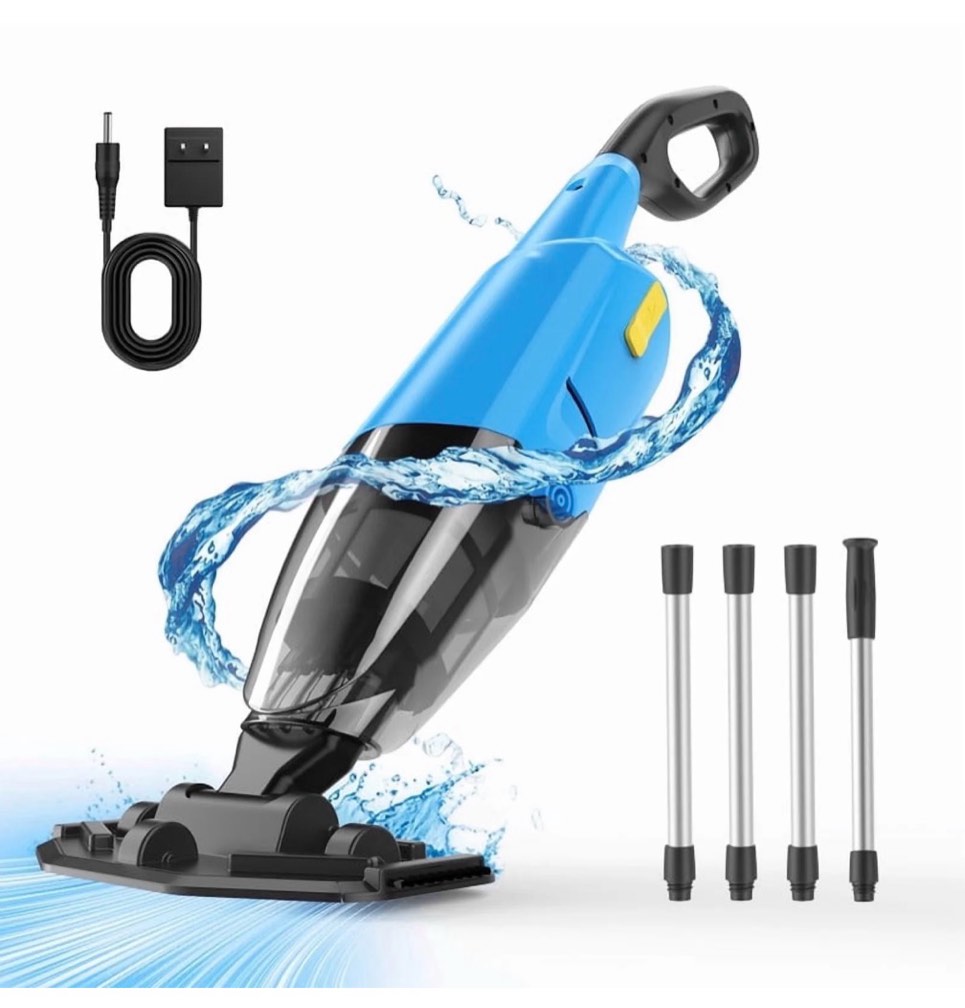 (2025 new)efurden cordless pool vacuum  handheld pool vacuum with running time up to 90-minutes for above ground pools  spas and hot tubs blue