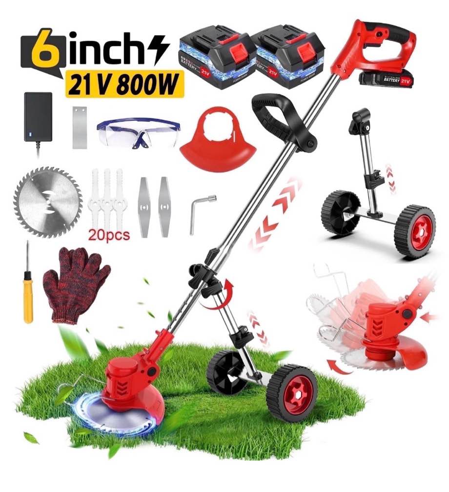 weed eaters cordless with 2025 upgraded wheels tanbaby 3-in-1 battery powered 6 inch grass trimmer & string trimmer/edger kit for lawn garden trimming