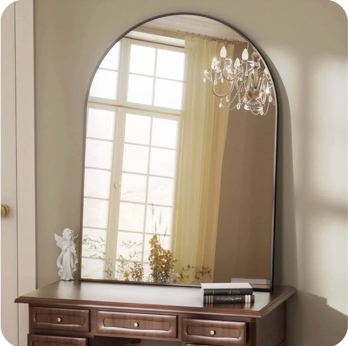 beautypeak 30"x 40" bathroom mirror wall vanity arched mirror, black 30"w x 40"h