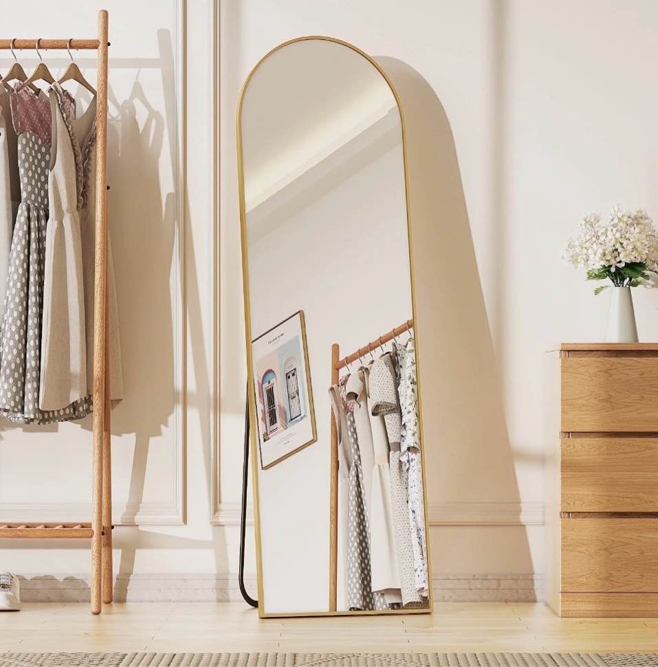 beautypeak 59"x16" arched full length mirror floor mirror for leaning standing, gold 59"w x 16"h
