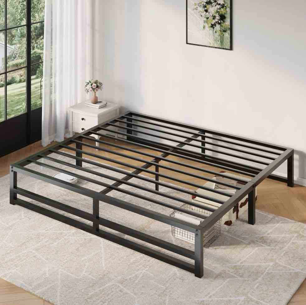 amolife king size metal bed frame with 14  under bed storage  black