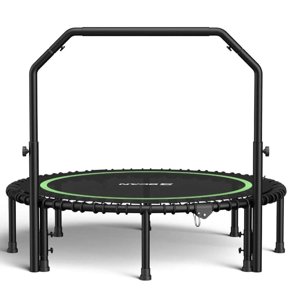 BCAN 550 LBS Foldable Mini Trampoline, 48" Fitness Trampoline with Bungees, Stable & Quiet Exercise Rebounder for Kids/Adults