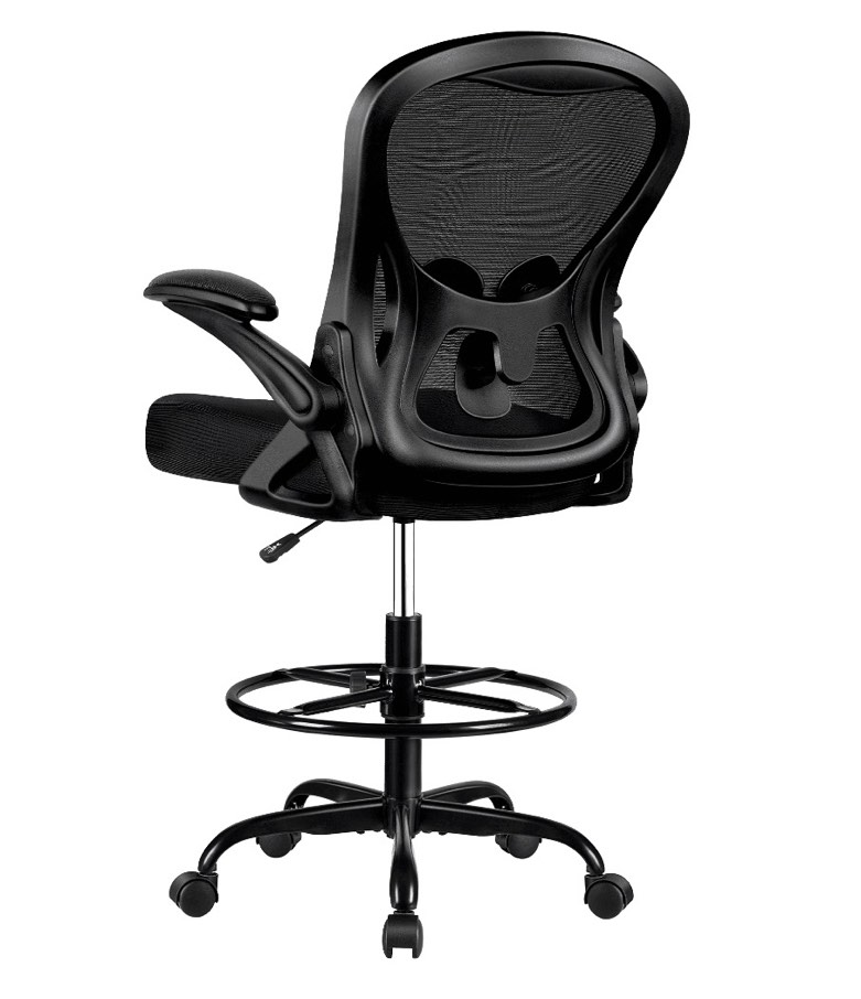 ATHOPE Ergonomic Office Chair, Mesh Desk Chair with Lumbar Support, Tall Office Chair with Flip-Up Armrests and Footrest Ring, Adjustable Computer Chair for Standing Desk Home Office, Black