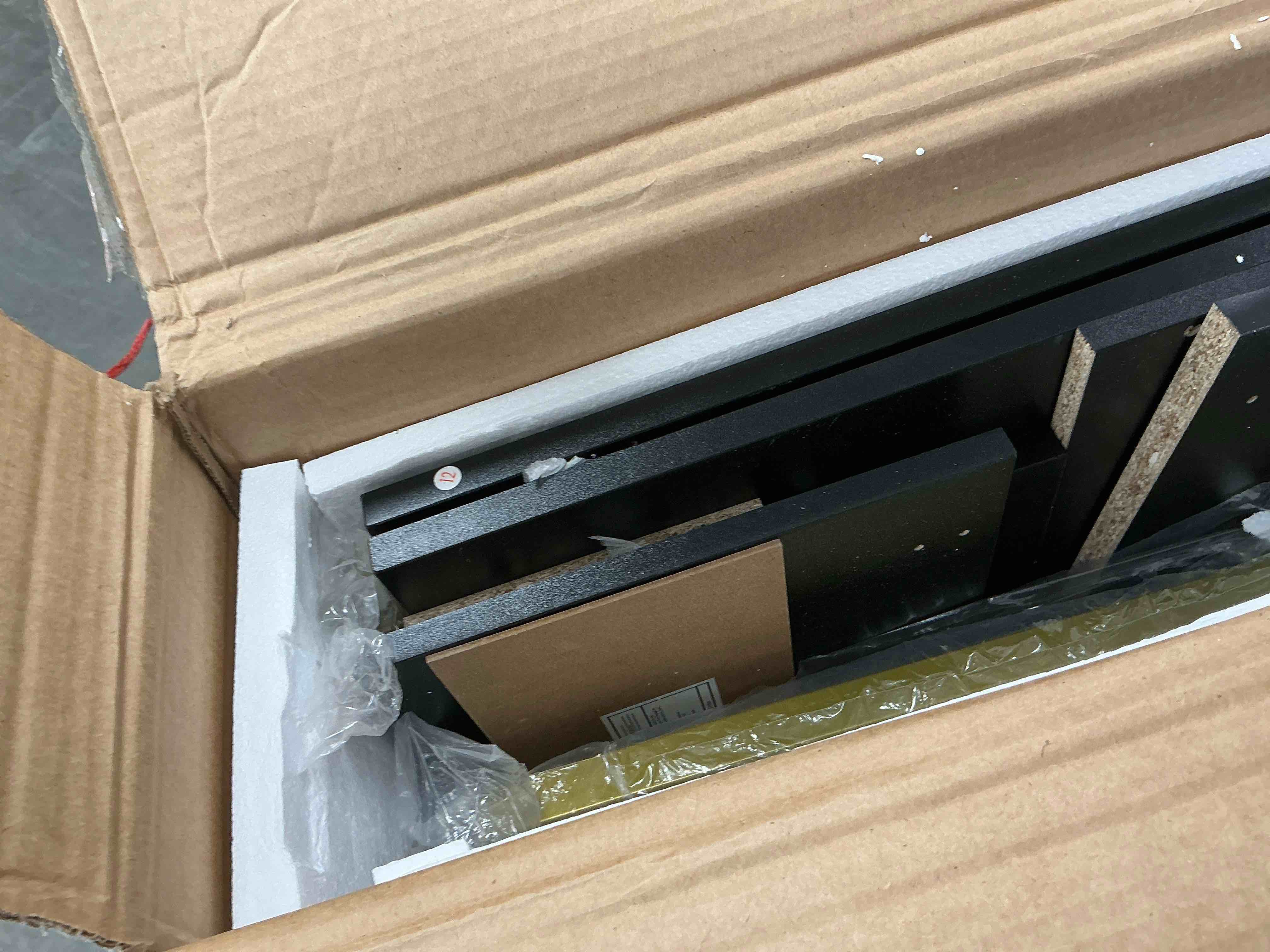 Condition photo showing As Is for ktaxon vanity table set with 3 color lighted mirror, makeup dressing table with 2 large drawer and 3 shelf, dresser table for women,black