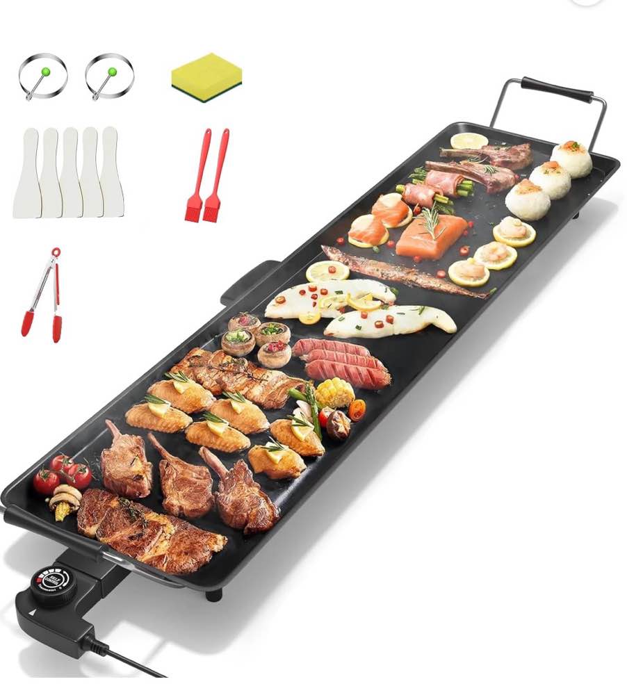 aoran 35" electric griddle teppanyaki grill, nonstick extra large griddle long countertop grill with adjustable temperature & drip tray, easy-to-clean bbq pancake griddle for indoor & outdoor cooking