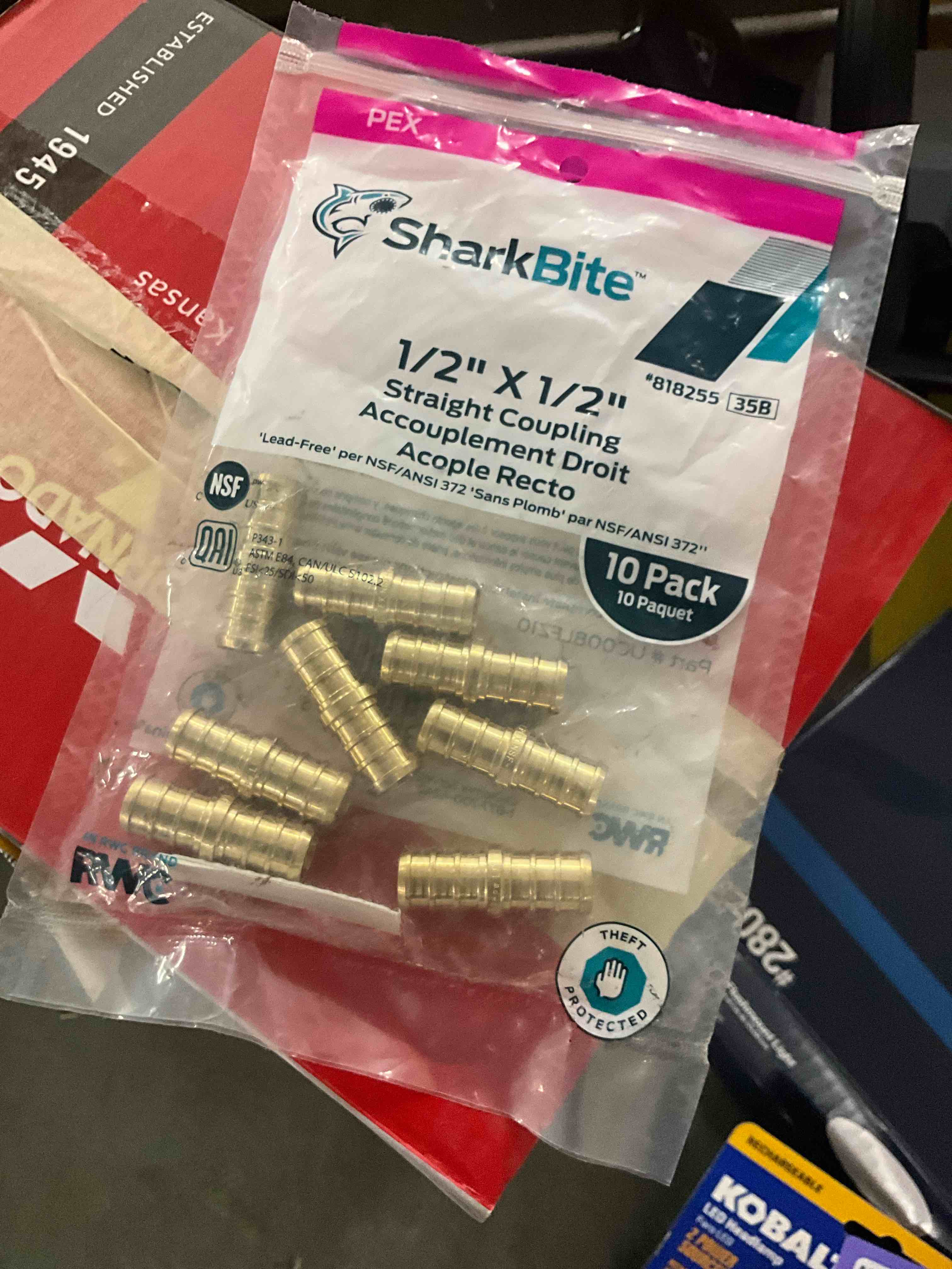 Condition photo showing Good Condition for sharkbite 8pk 1/2-in dia brass pex coupling crimp fitting