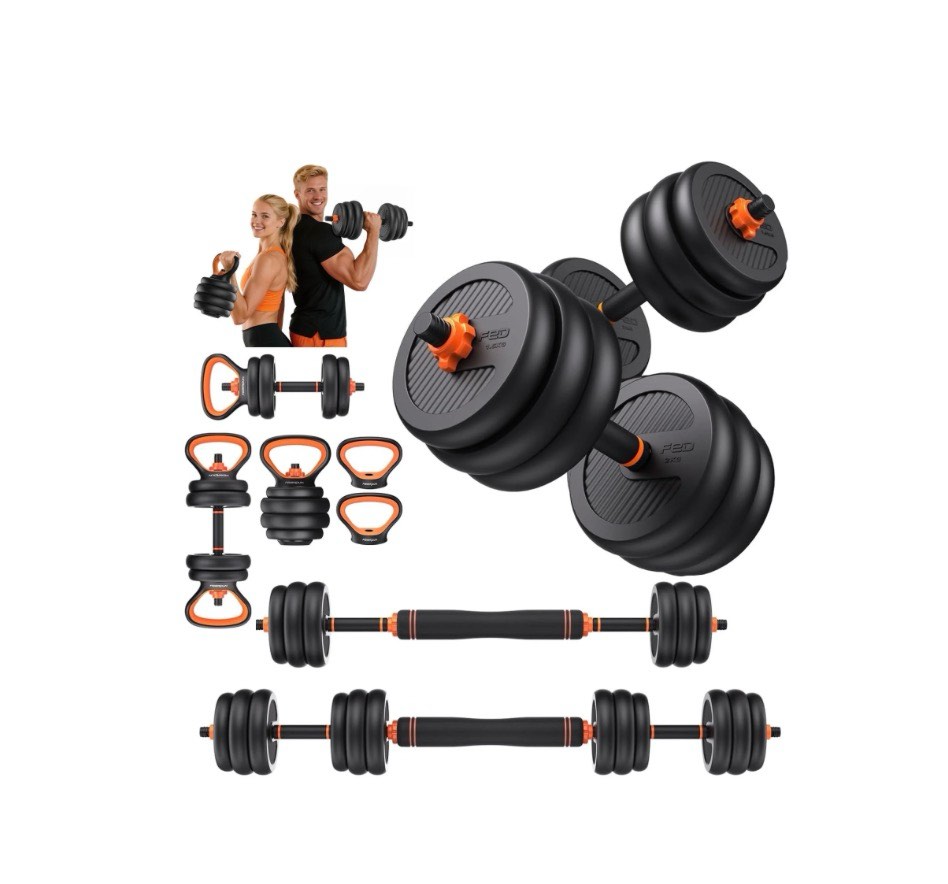 UPGO Adjustable Dumbbell Set,50lb Free Weight Set with Connector Bar,5 in 1 Workout Gear with Dumbbell,Kettlebell,Barbell,Push up Handle,Weight Plate,for Home Gym Fitness Exercise