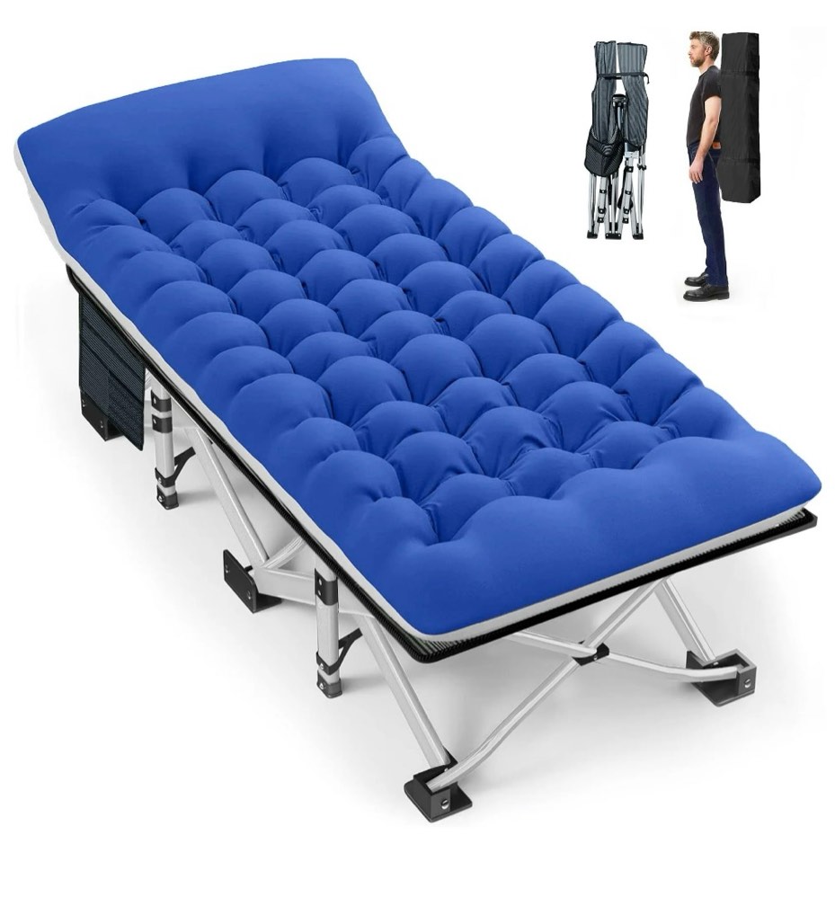 GVDV Folding Camping Cot with 2 Sided Comfort Mattress, 75*28 inch Double Layer Oxford Fabric Folding Bed, Portable Sleeping Bed Cot for Camp Office Nap Beach Travel