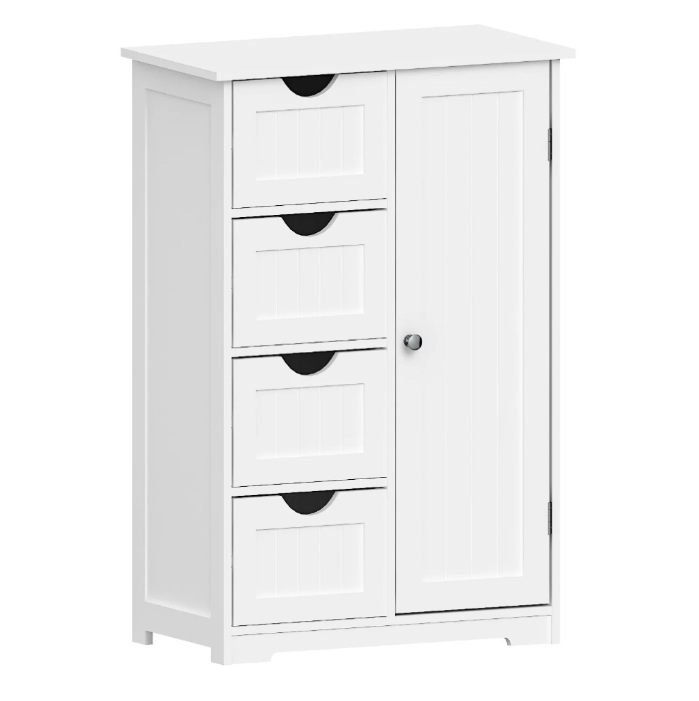 Ktaxon Wooden Bathroom Floor Cabinet  Side Storage Organizer with 4 Drawers  1 Cupboard & 2-Shelves  White