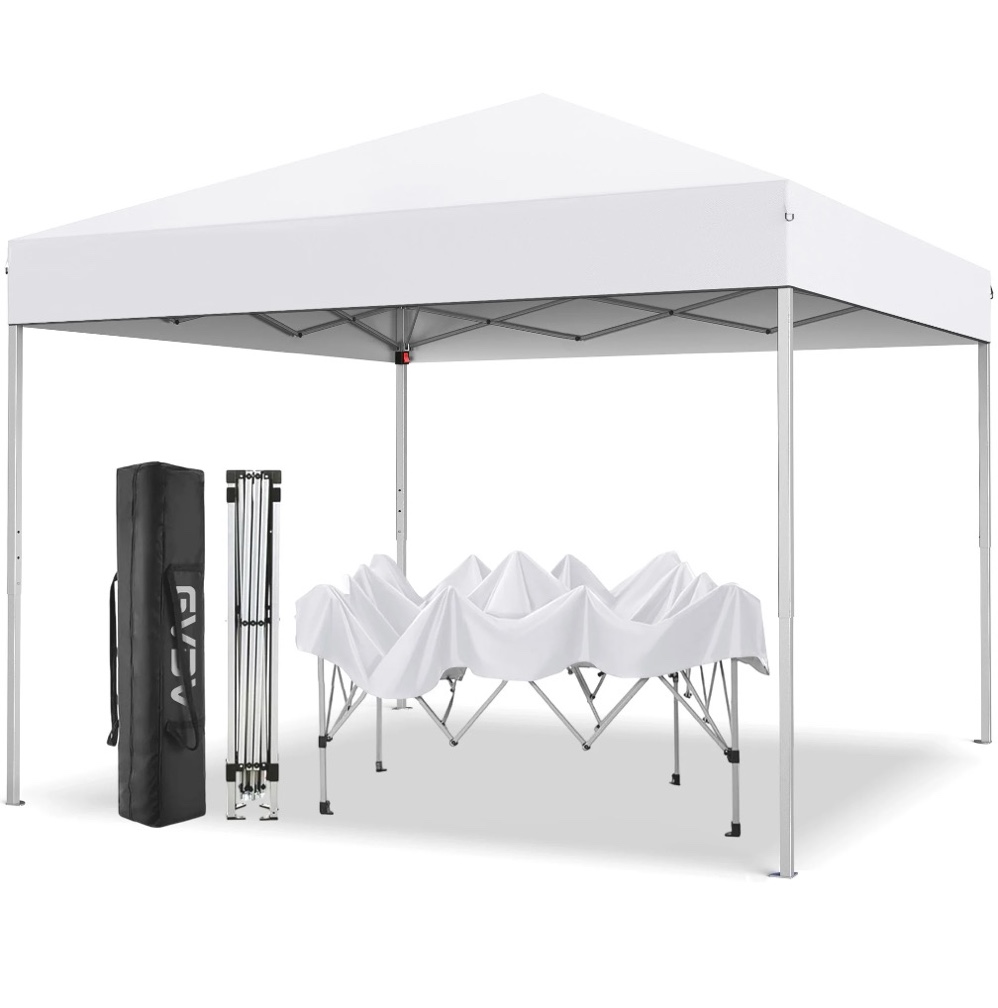 GVDV 10 ft x 10 ft Easy Pop up Outdoor Canopy Tent, Straight Legs Instant Canopy for Outside with Carrying Bag, White