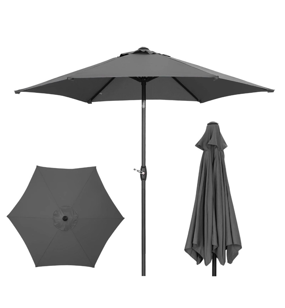 Ainfox 9ft Patio Umbrella Outdoor Portable Table Market Umbrella with Push Button Tilt/Crank Waterproof UV-proof, Gray