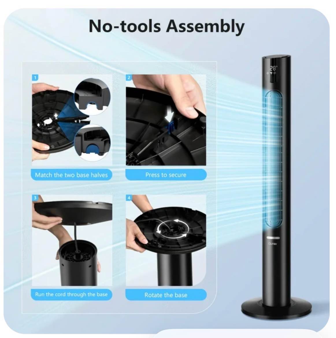 qunler 45 tower fan with remote oscillation 8 speeds 4 modes and 12h timer ultra quiet standing fan for bedroom office home black