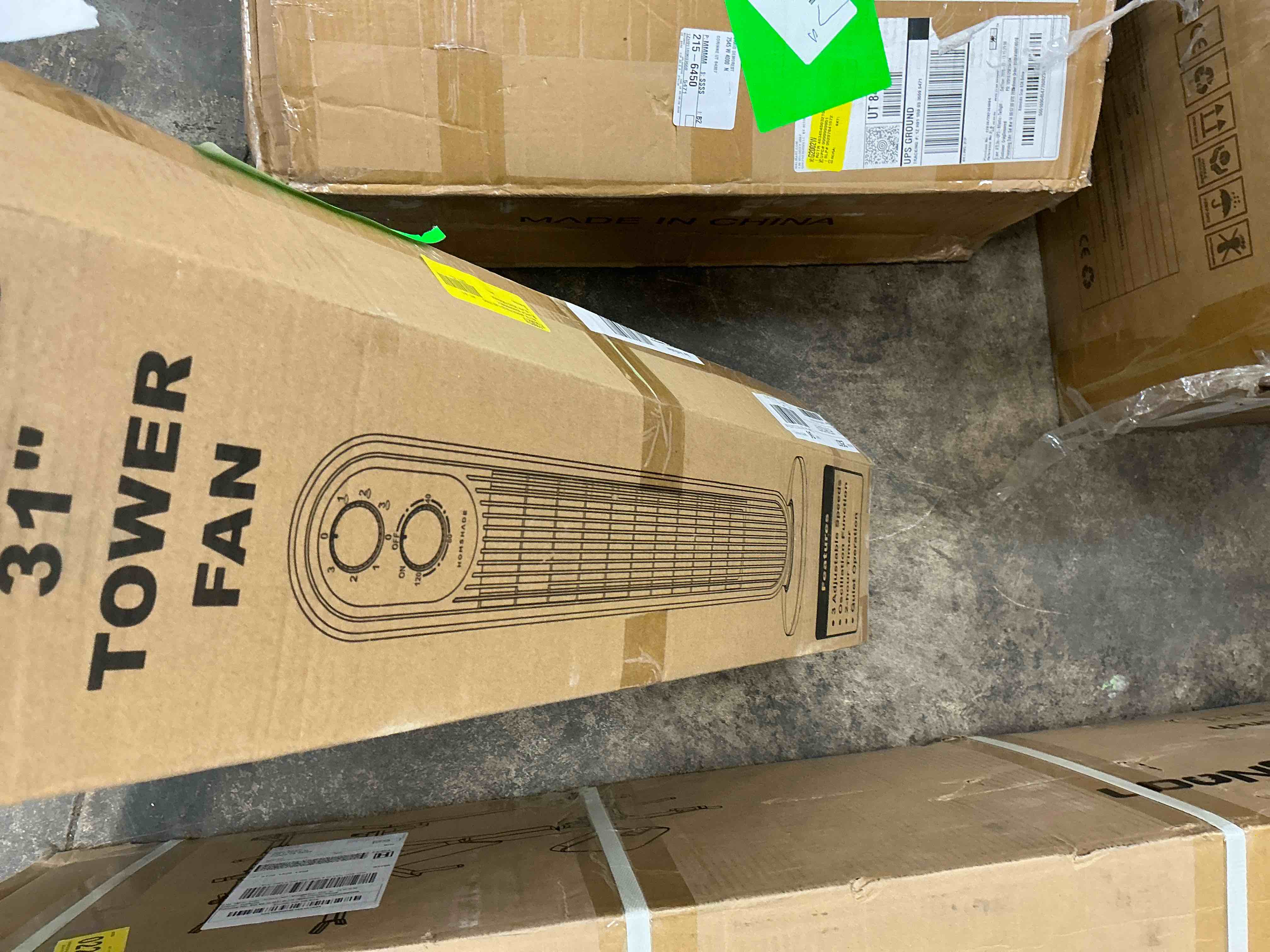 Condition photo showing Good Condition for tower fan, 31" oscillating standing fan for home, patbrela  floor fan with 360° dual knob control, 3 speed, timer bladeless fan for bedroom office