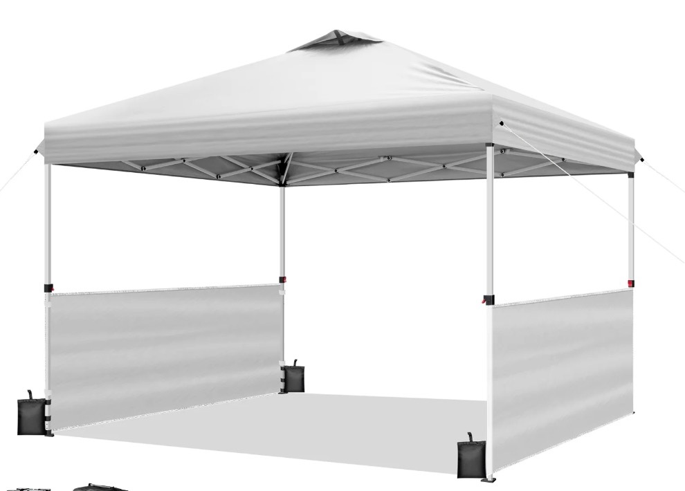 Ktaxon 10x10 Ez Pop Up Canopy Tent,Outdoor Sun Shade Shelter,Outdoor Gazebo,One Push Setup with 2 Half Sidewalls,1 Roller Bag,4 Sandbags,UPF50+ - White