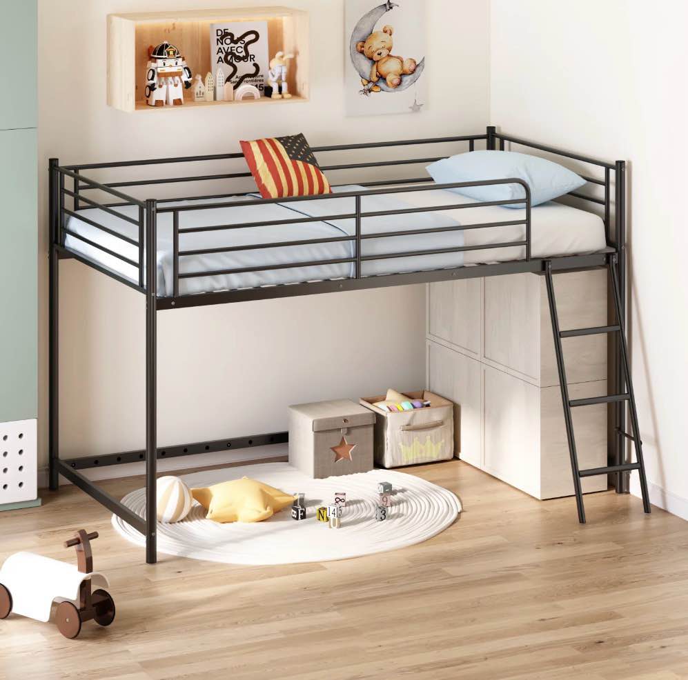 zimtown junior metal twin loft bed, black