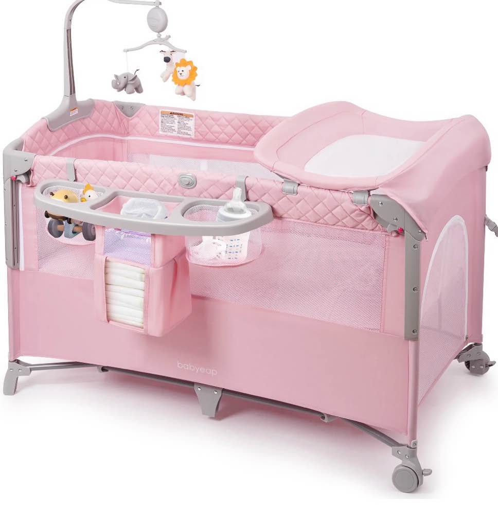 babyeap 5-in-1 baby bassinet with playard mode & changing table,bedside sleeper for newborns and infants,pink