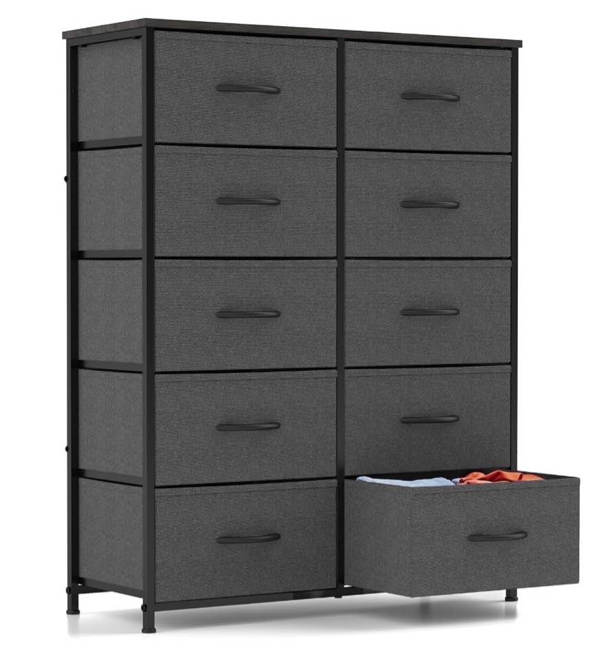 concetta 10-drawer fabric dresser storage chest for bedroom, closet, entryway, storage furniture for adults, gray