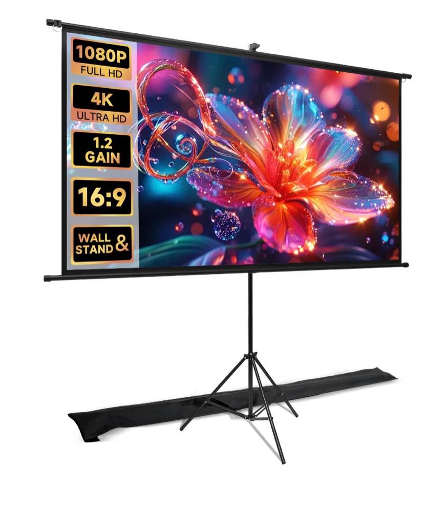 screenmax outdoor projector screen with stand, 80 inch 16:9 4k hd wrinkle-free and foldable projection screens for outdoor indoor