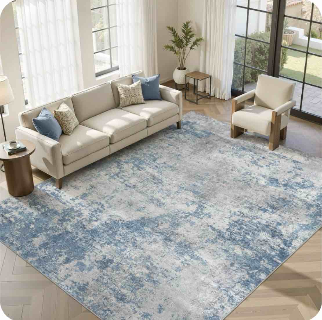 uermei 10x14 washable area rugs for living room modern abstract printed rug vacuum-friendly non slip indoor rug for bedroom dining room home decor carpet ice blue