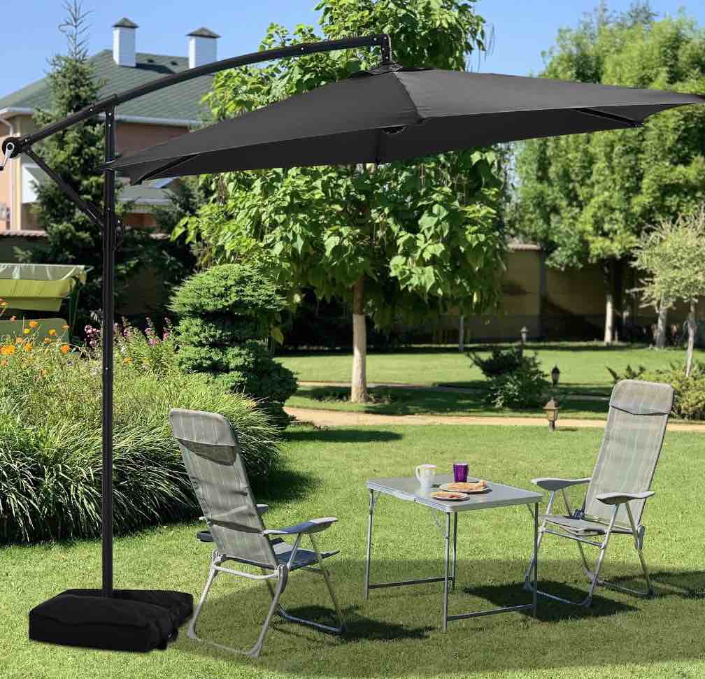 autlaycil 10 ft cantilever offset outdoor patio umbrella with base stand rotate and tilt - black