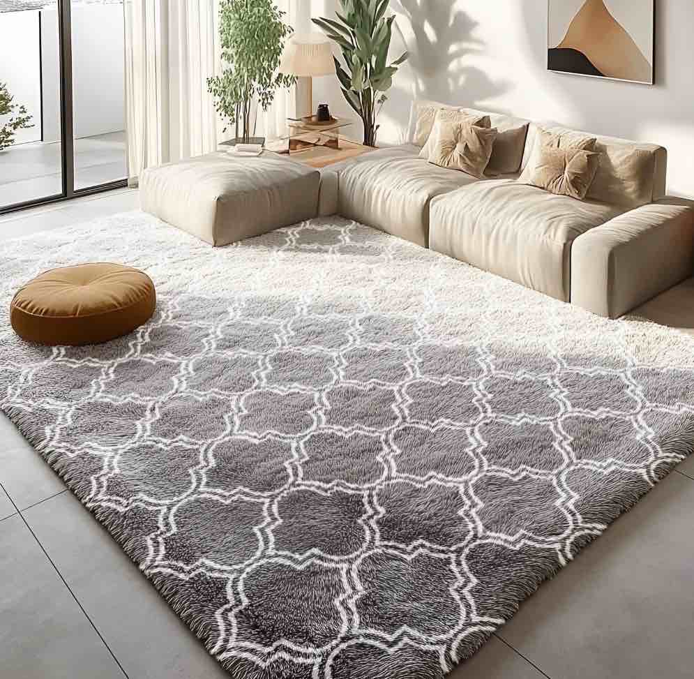 pentantan 8ft x 10ft geometric shag area rugs for living room moroccan fluffy bedroom carpet light gray