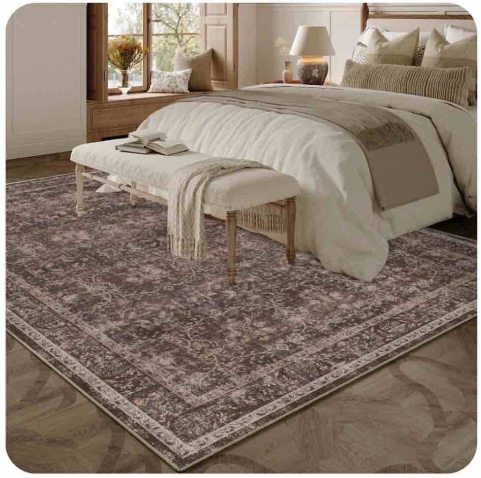 berthmeer vintage large area rugs 8’x10' clearance for living room bedroom office dining room farmhouse oriental rugs non slip traditional distressed rugs,red brown