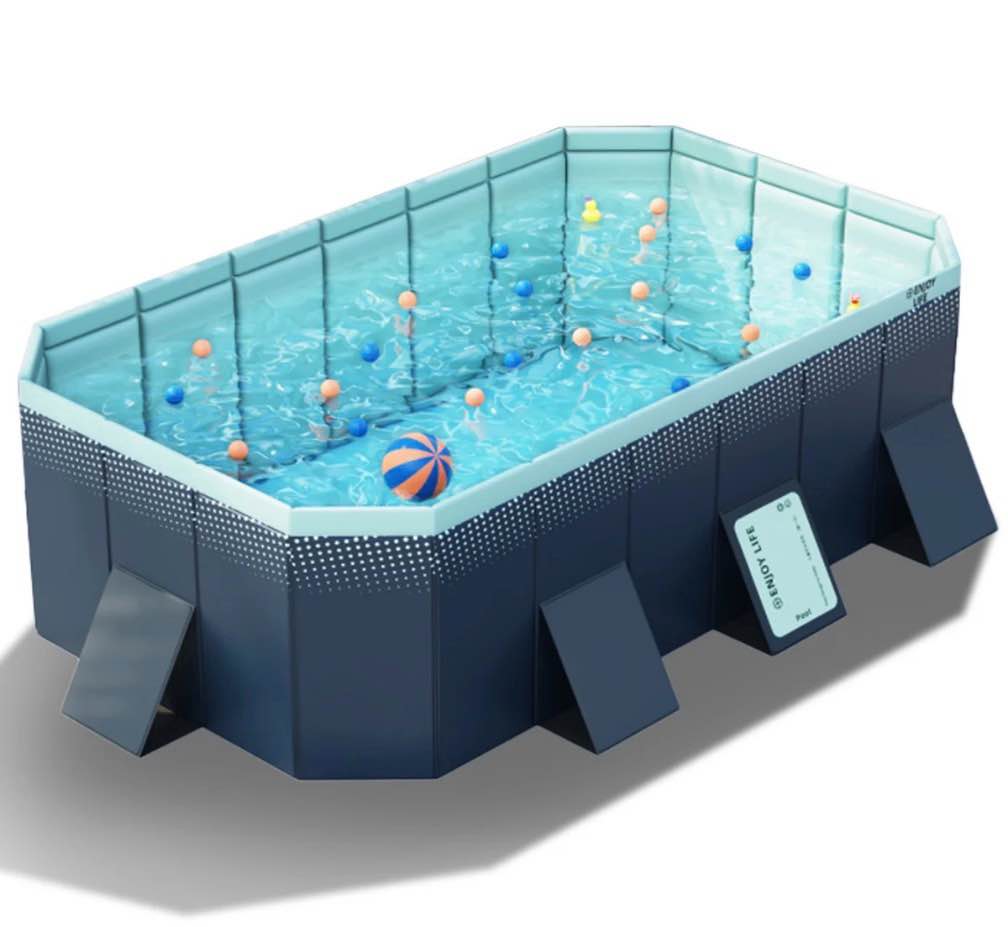 hurber foldable swimming pool, large non-inflatable adults kids outdoor pools, blue, 101" x 66" x 20"