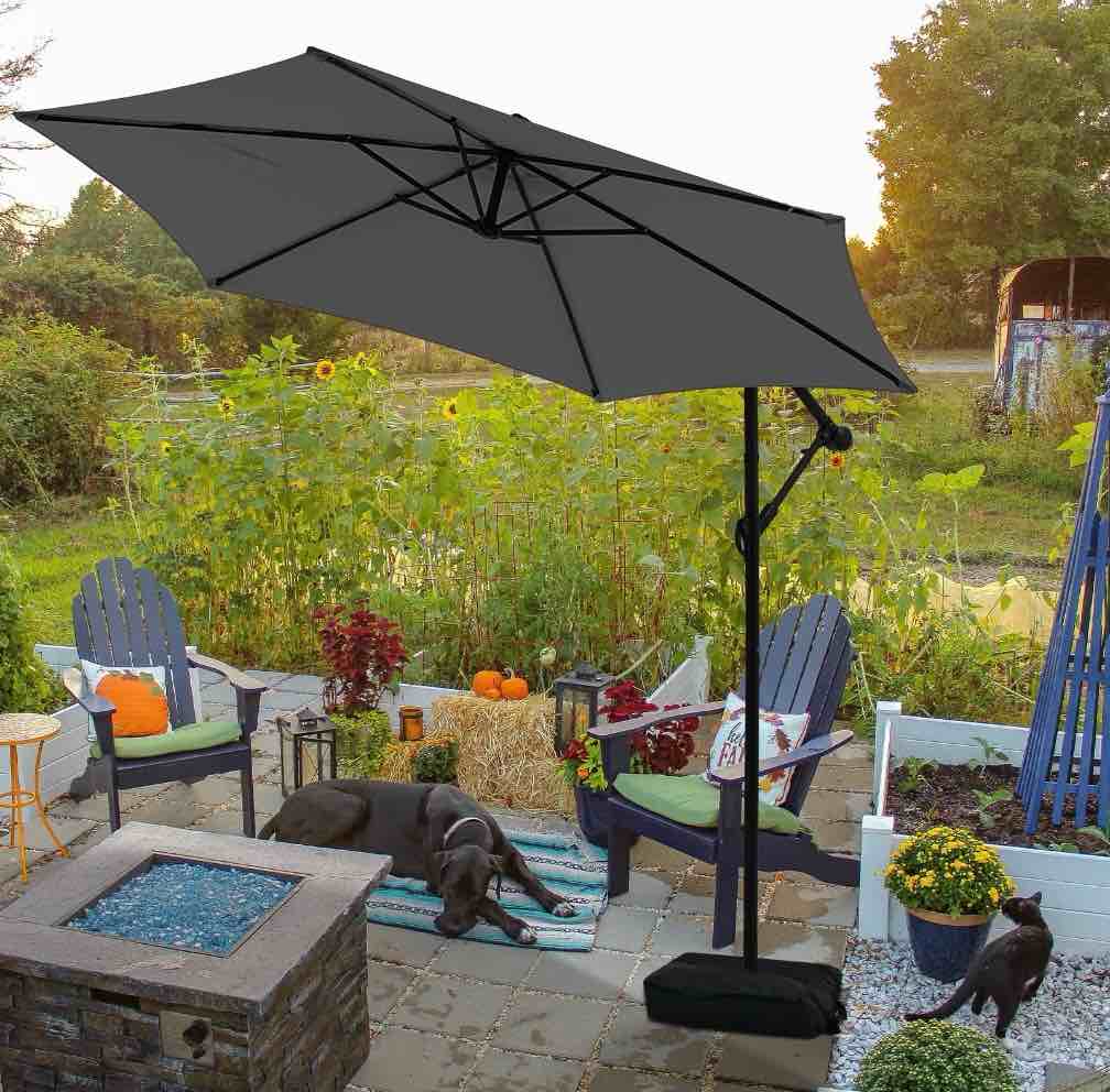 autlaycil 10ft cantilever patio umbrella, hanging offset umbrella with umbrella stand - gray