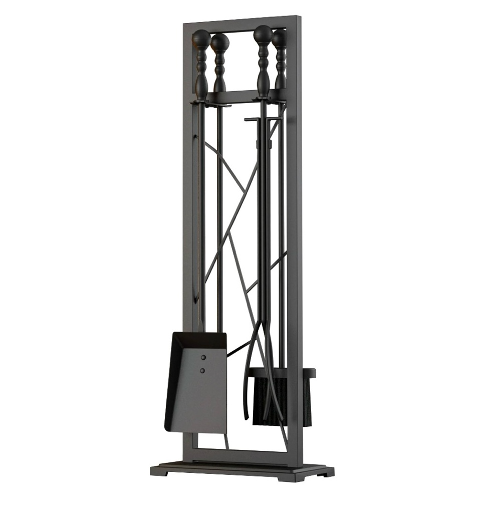 fire beauty 5 pieces fireplace tools, fireside accessories fire kit set, stand woodstove tools holder wrought iron handle indoor fireset stand (30.5 inches)