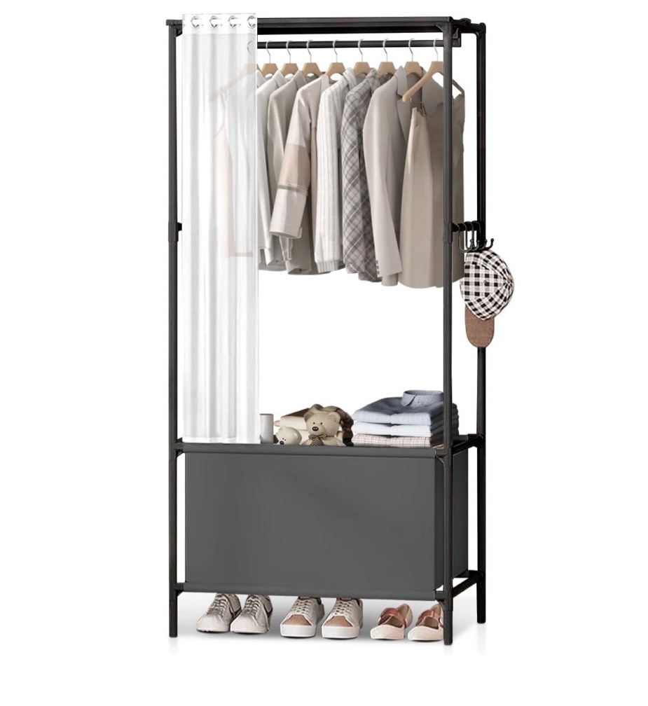 portable closet  brochao portable wardrobe storage closet  clothes storage cabinet with curtain  for bedroom  clothes room  black