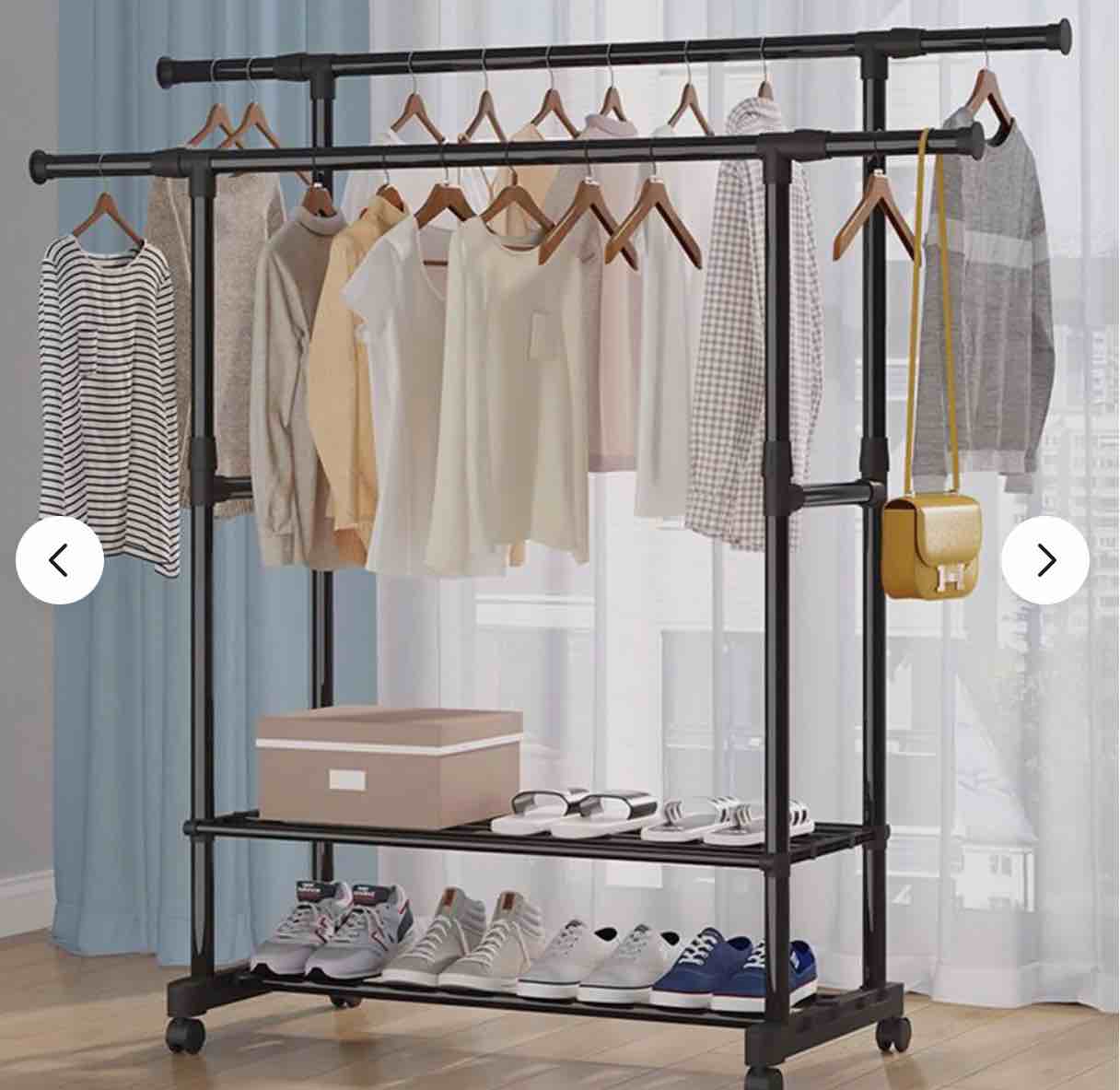 metal garment rack heavy duty closet organizer clothes hanger shoes storage 2bar
